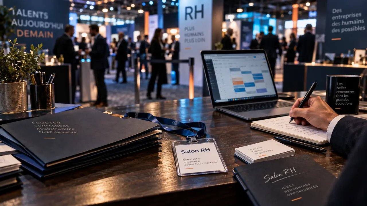 Salon des ressources humaines : table de dossiers au salon RH