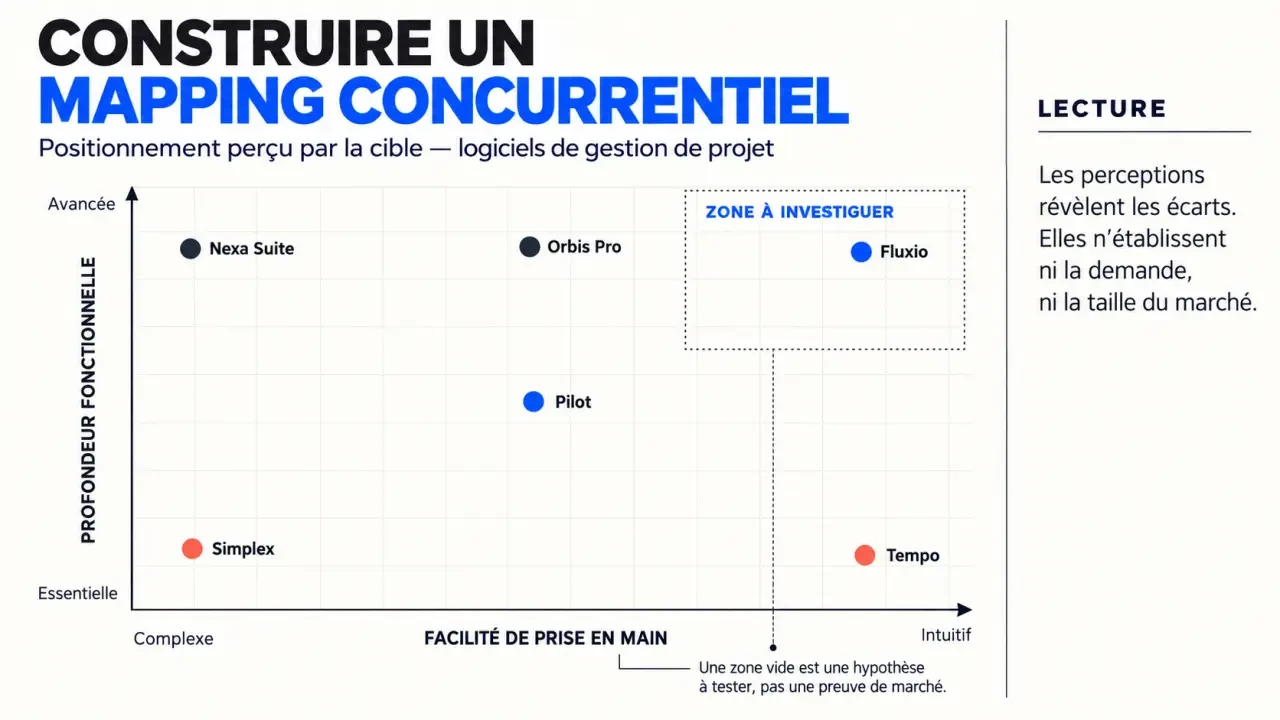 Mapping concurrentiel pour analyser le positionnement marketing selon deux axes