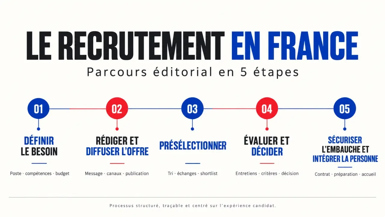 Schéma chronologique des étapes du recrutement, de la définition du besoin à l'intégration