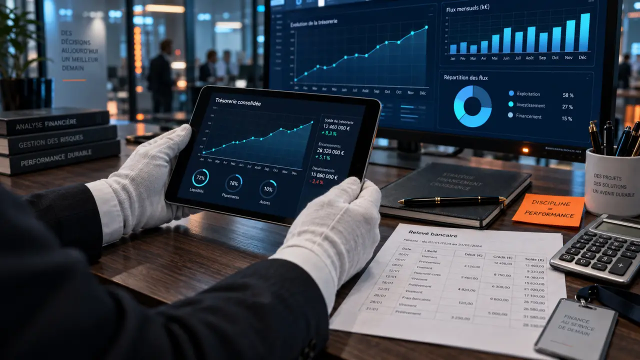 Gestionnaire tresorerie pilotage liquidités : tableau de trésorerie et relevé bancaire