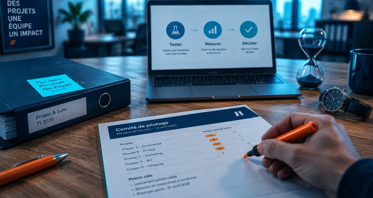 IA PME : tester mesurer décider en PME, laptop et planning