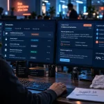 Support client IA : conseiller utilise l’interface d’assistance et escalade humaine